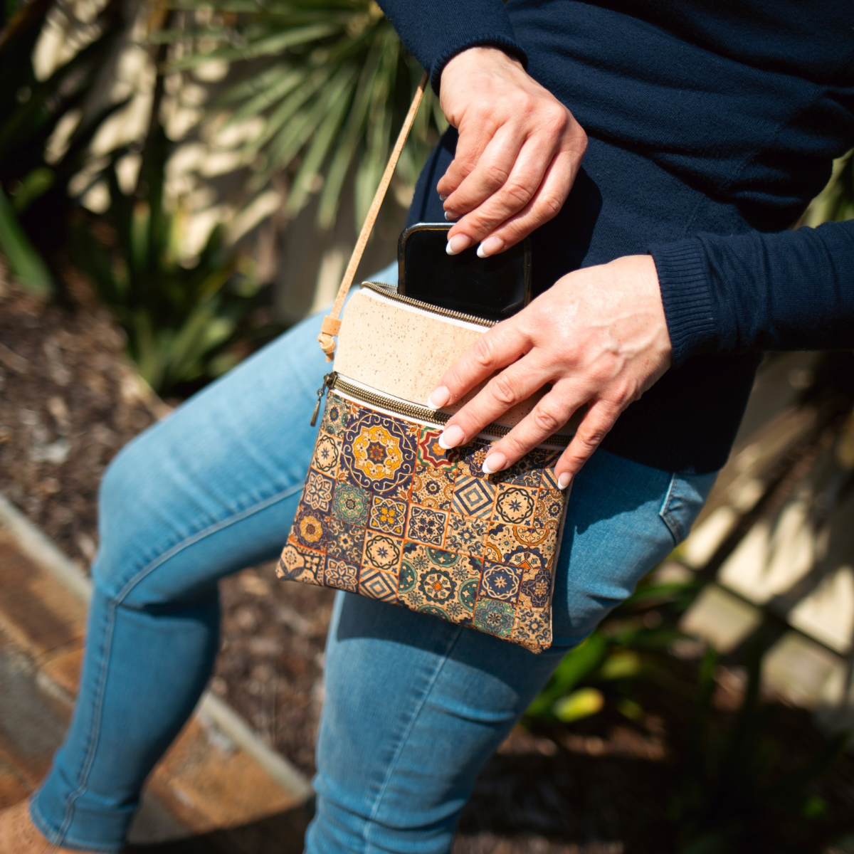 Sabrina Cork Crossbody Bag - Laser Cut Leaf