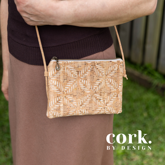 Ivonita Cork Crossbody Bag - Laser Cut Leaf