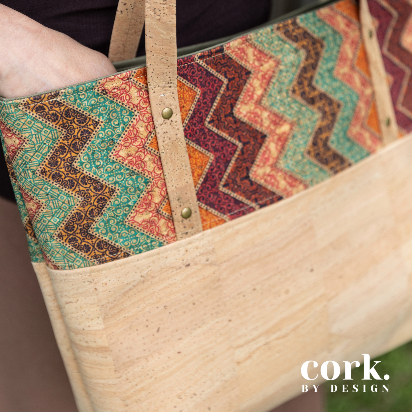 Guida Cork Tote Bag - Chevron