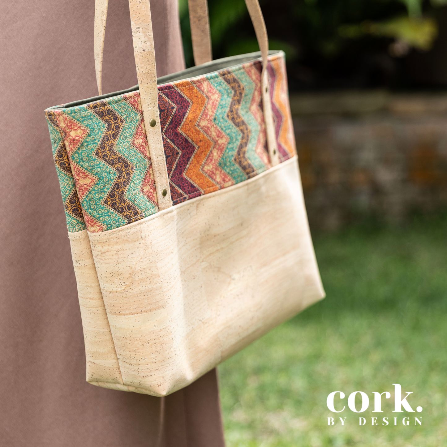 Guida Cork Tote Bag - Chevron