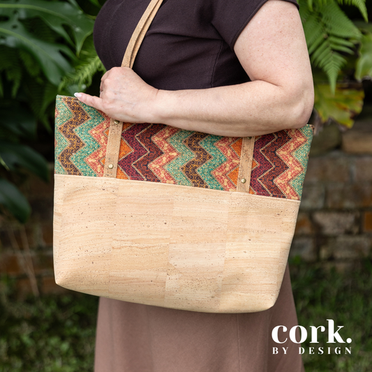 Guida Cork Tote Bag - Chevron