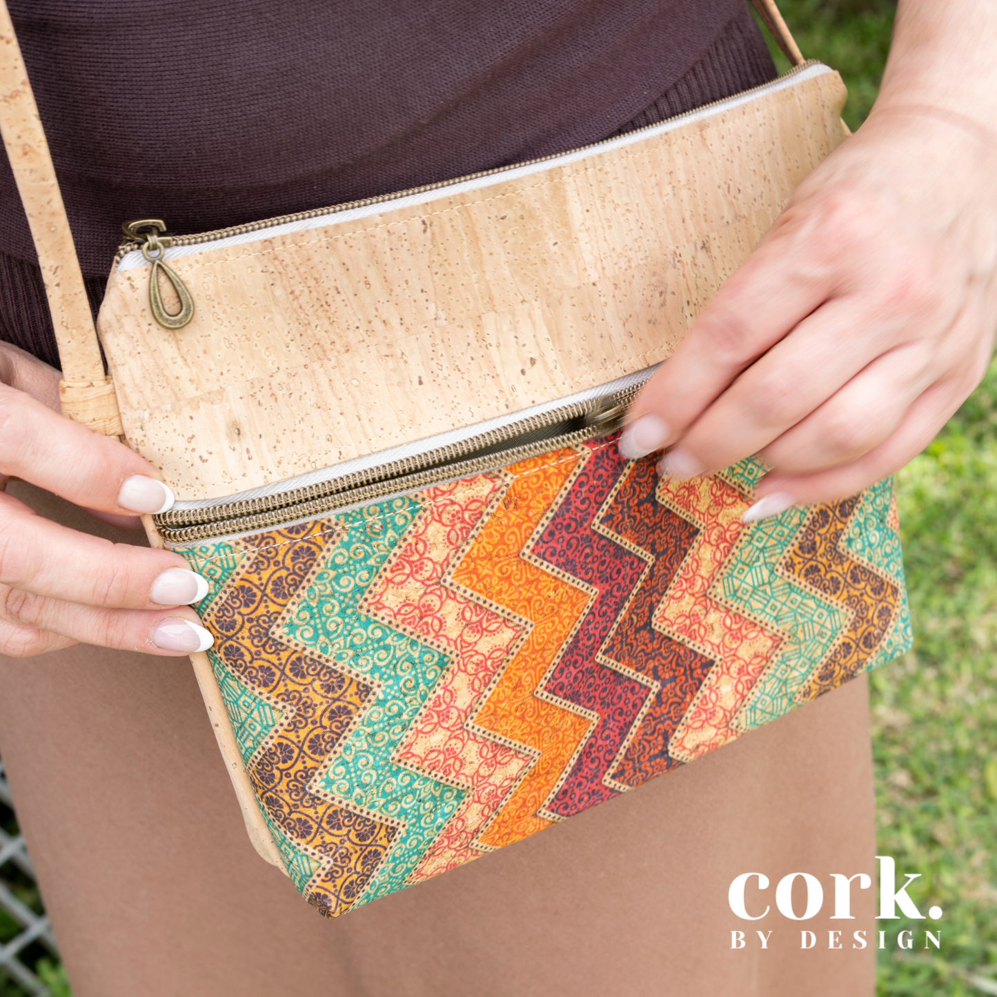 Victoria Cork Crossbody Bag - Chevron